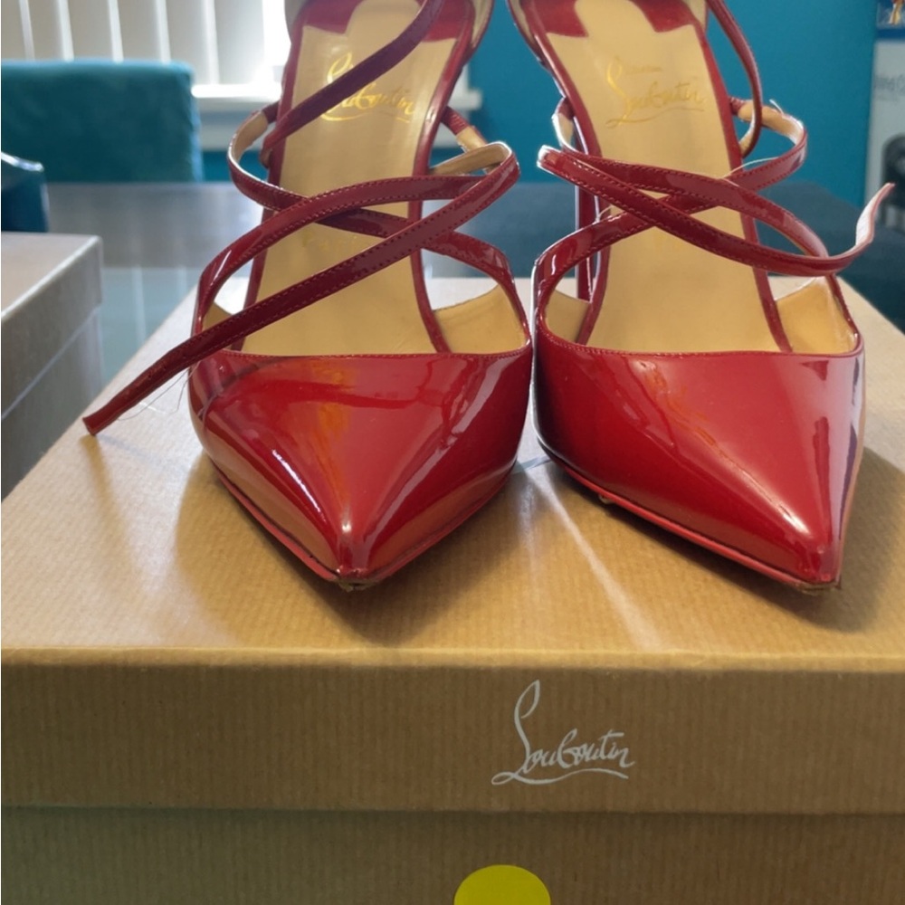 Christian Louboutin Red Stiletto Heels with Strappy Design